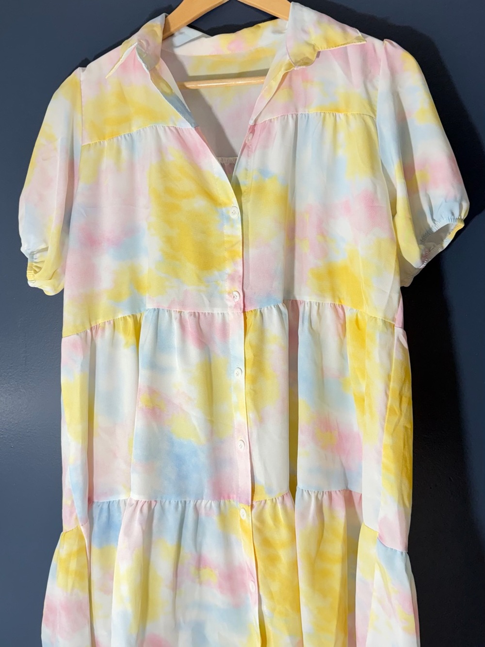 Women’s Tie-Dye Pastel Button-Front Dress - Yellow & Pink